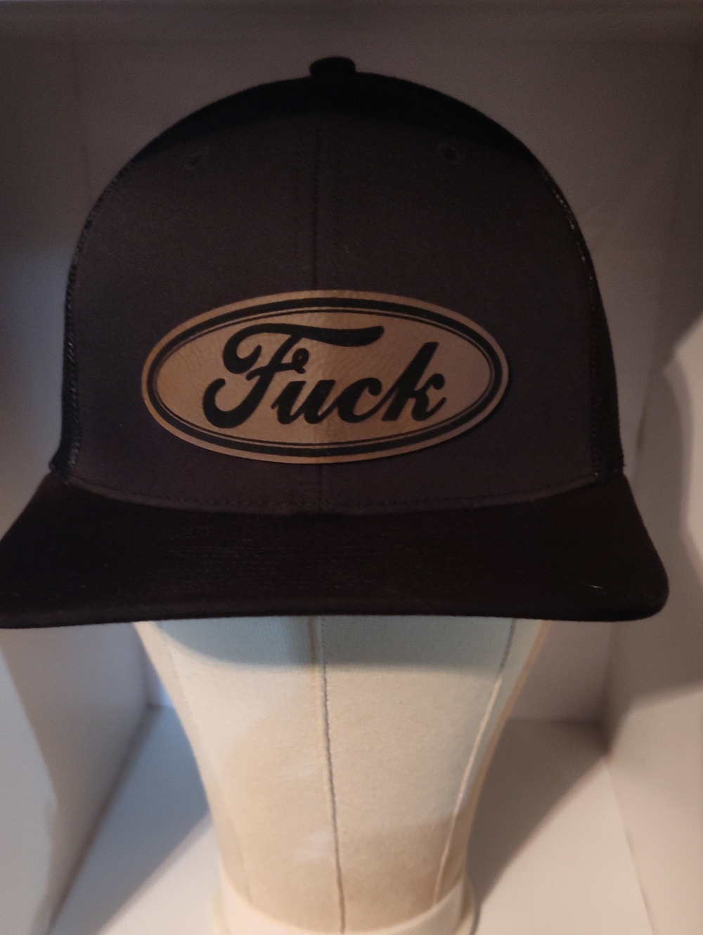 Black Trucker Hat with Gold Ford Oval Script-  Fu*k -Custom  Richardson Snapback
